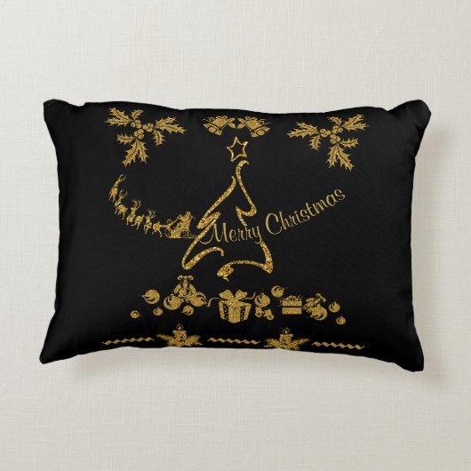 金ゴールドグリッターメリークリスマスサンタクロース アクセントクッション (裏面)