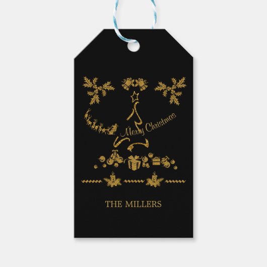 金ゴールドグリッターメリークリスマスサンタクロース ギフトタグ (正面)