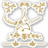 金ゴールドグリッターメリークリスマスサンタクロース シール (正面)