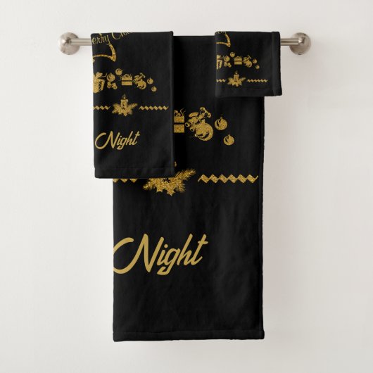 金ゴールドグリッターメリークリスマスサンタクロース バスタオルセット (インサイチュ)