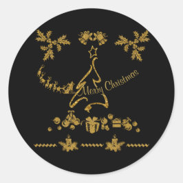 金ゴールドグリッターメリークリスマスサンタクロース ラウンドシール