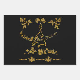 金ゴールドグリッターメリークリスマスサンタクロース ラッピングペーパーシート