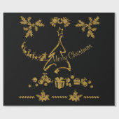 金ゴールドグリッターメリークリスマスサンタクロース ラッピングペーパー (フラット)