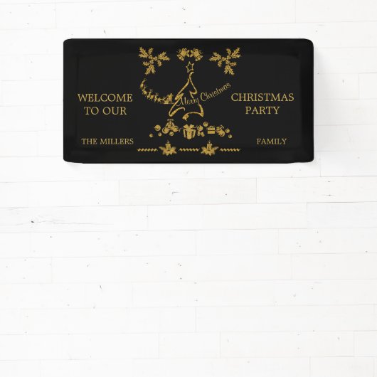 金ゴールドグリッターメリークリスマスサンタクロース 横断幕 (インサイチュ)