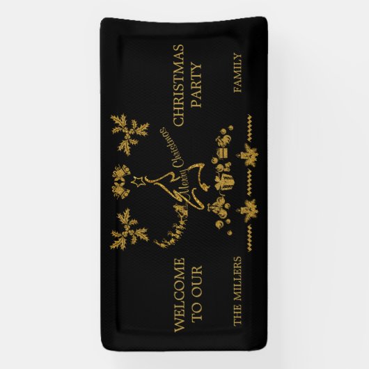 金ゴールドグリッターメリークリスマスサンタクロース 横断幕 (縦)