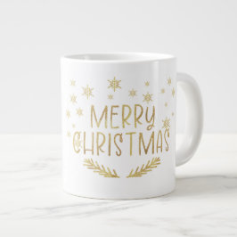 金ゴールドグリッターメリークリスマススノーフレークフォトマグカップ ジャンボコーヒーマグカップ