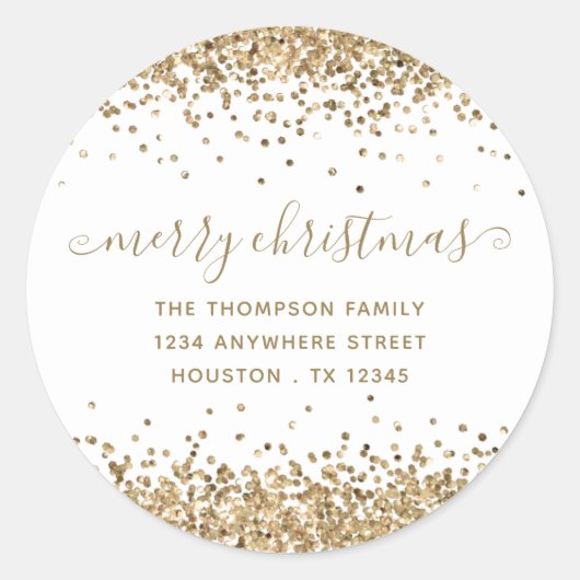 金ゴールドグリッターメリークリスマスネーム差出人住所 ラウンドシール (正面)