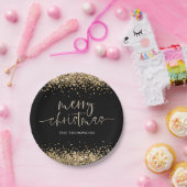 金ゴールドグリッターメリークリスマスパーティーブラック ペーパープレート (パーティー)