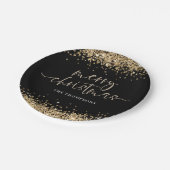 金ゴールドグリッターメリークリスマスパーティーブラック ペーパープレート (アングル)