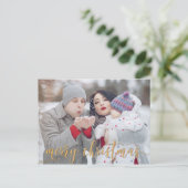 金ゴールドグリッターメリークリスマスフォトクリスマスカード ポストカード (スタンド正面)