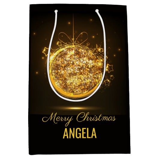金ゴールドグリッターメリークリスマスボールエレガント抱き枕 ミディアムペーパーバッグ (正面)