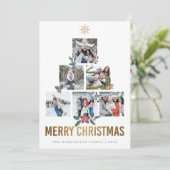 金ゴールドグリッターメリークリスマス数々のフォトホリデー シーズンカード (スタンド正面)