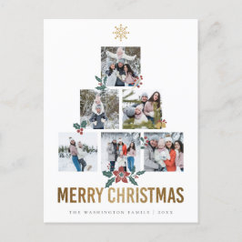 金ゴールドグリッターメリークリスマス6家族写真 シーズンポストカード