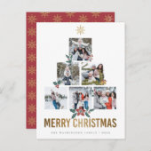 金ゴールドグリッターメリークリスマス6家族写真 シーズンポストカード (正面/裏面)