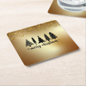 金ゴールドグリッターメリークリスマス スクエアペーパーコースター (アングル)