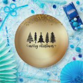 金ゴールドグリッターメリークリスマス ペーパープレート (パーティー)