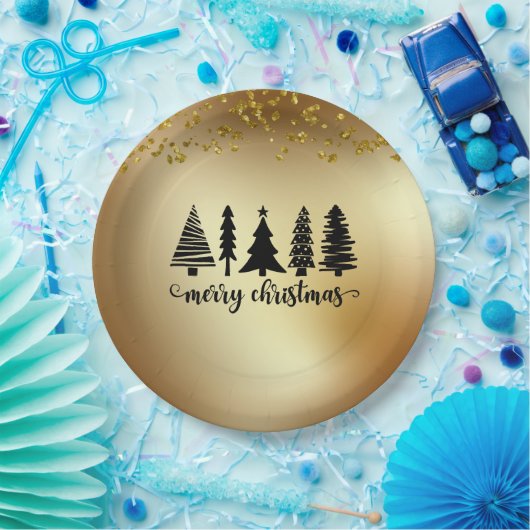 金ゴールドグリッターメリークリスマス ペーパープレート (パーティー)
