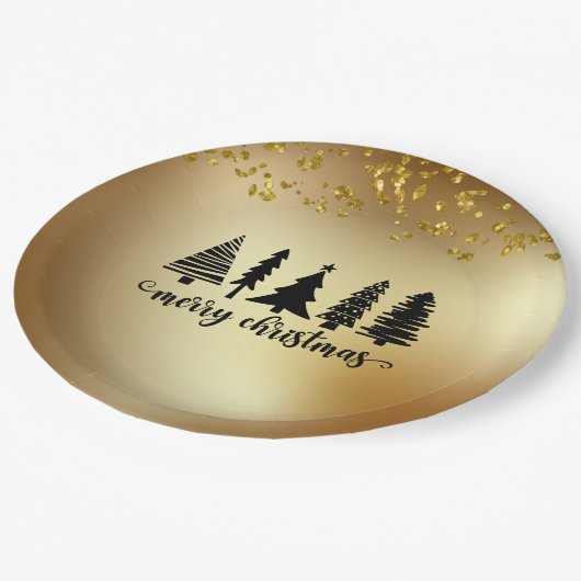 金ゴールドグリッターメリークリスマス ペーパープレート (アングル)