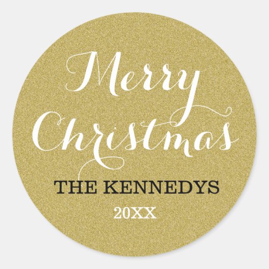 金ゴールドグリッターメリークリスマス ラウンドシール (正面)