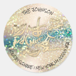 金ゴールドグリッターメリークリスマスRSVP差出人住所 ラウンドシール