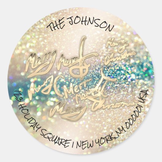 金ゴールドグリッターメリークリスマスRSVP差出人住所 ラウンドシール (正面)