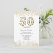 金ゴールドグリッターメンズまたは女性50th誕生日パーティー 招待状 (スタンド正面)