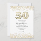 金ゴールドグリッターメンズまたは女性50th誕生日パーティー 招待状 (正面)