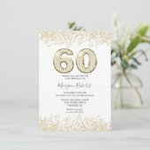 金ゴールドグリッターメンズまたは女性60th誕生日パーティー 招待状 (スタンド正面)