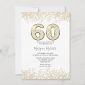金ゴールドグリッターメンズまたは女性60th誕生日パーティー 招待状 (正面)