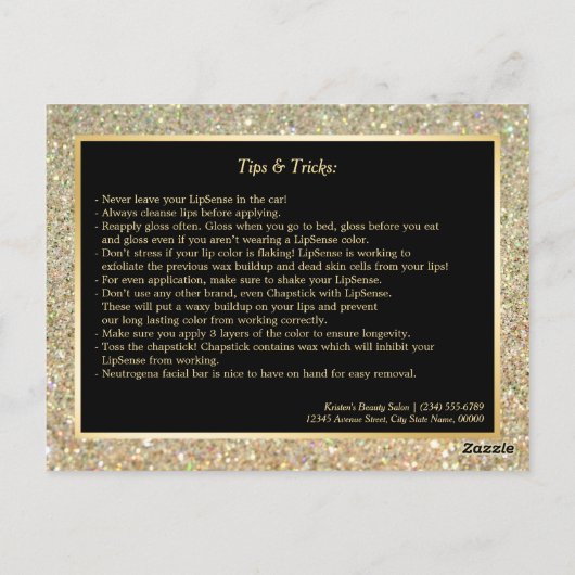 金ゴールドグリッターメーキャップの指示のヒント ポストカード (裏面)