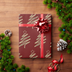 金ゴールドグリッターモダンクリスマスツリーレッド ラッピングペーパー