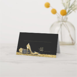 金ゴールドグリッターモダングラムハイヒールシューズ プレイスカード