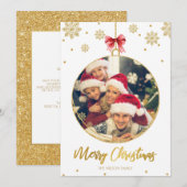 金ゴールドグリッターモダンタイポグラフィクリスマスフォト シーズンカード (正面/裏面)