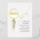 金ゴールドグリッターモダンバルーンベイビーシャワー男の子 箔招待状 (正面)