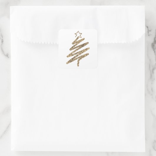 金ゴールドグリッターモダンホリデーツリークリスマス スクエアシール (バッグ)