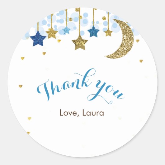 金ゴールドグリッターモダンムーンありがとうステッカー。 ラウンドシール (正面)