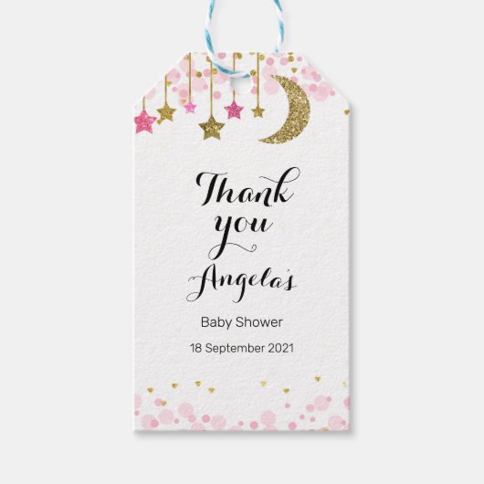 金ゴールドグリッターモダンムーンありがとうラベル。 ギフトタグ (正面)