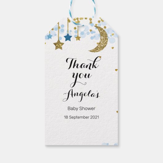 金ゴールドグリッターモダンムーンありがとうラベル。 ギフトタグ (裏面)