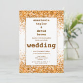 金ゴールドグリッターモダン結婚式招待状 招待状 (スタンド正面)