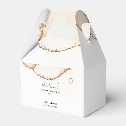 金ゴールドグリッターモダン線ミニマル結婚の歓迎 フェイバーボックス (正面サイド)