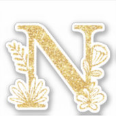 金ゴールドグリッターモノグラムイニシャルNフローラシール シール (正面)
