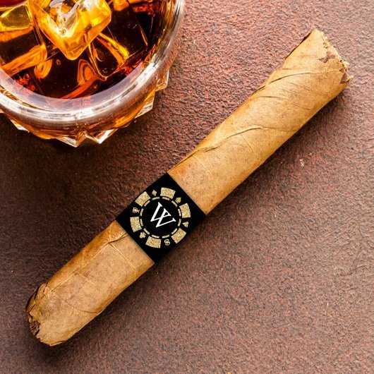 金ゴールドグリッターモノグラムトランプのポーカーチップカジノシガー ラベル