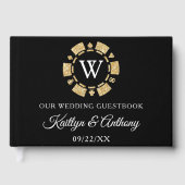 金ゴールドグリッターモノグラムトランプのポーカーチップカ結婚ジノ ゲストブック (正面)
