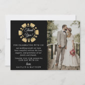 金ゴールドグリッターモノグラムトランプのポーカーチップカ結婚ジノ サンキューカード (正面)