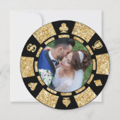 金ゴールドグリッターモノグラムトランプのポーカーチップカ結婚ジノ サンキューカード (裏面)