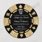 金ゴールドグリッターモノグラムトランプのポーカーチップカ結婚ジノ プログラム (正面)