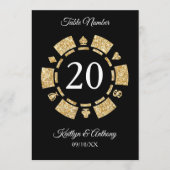 金ゴールドグリッターモノグラムトランプのポーカーチップカ結婚ジノ 招待状 (正面)
