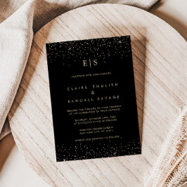 金ゴールドグリッターモノグラム姓イニシャル結婚 招待状