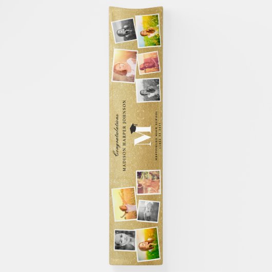 金ゴールドグリッターモノグラム10写真卒業パーティー 横断幕 (縦)