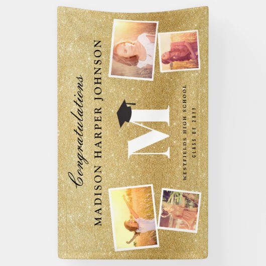 金ゴールドグリッターモノグラム4フォトグラースタイリッシュドパーティー 横断幕 (縦)